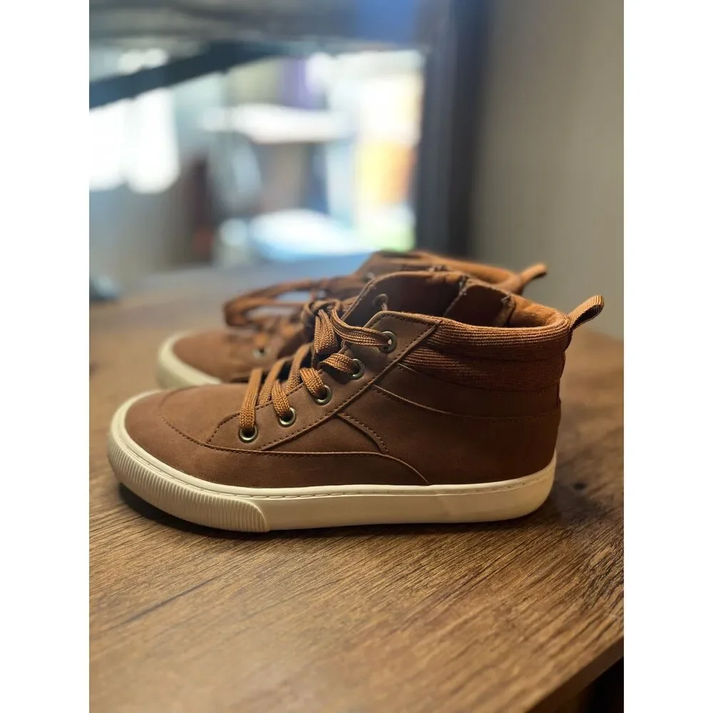 Cat & Jack Brown High Top Sneakers Youth Size 3 Side Zip